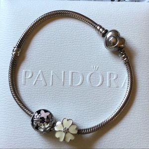 Authentic Pandora Bracelet w/ Poetic Charm & Clip